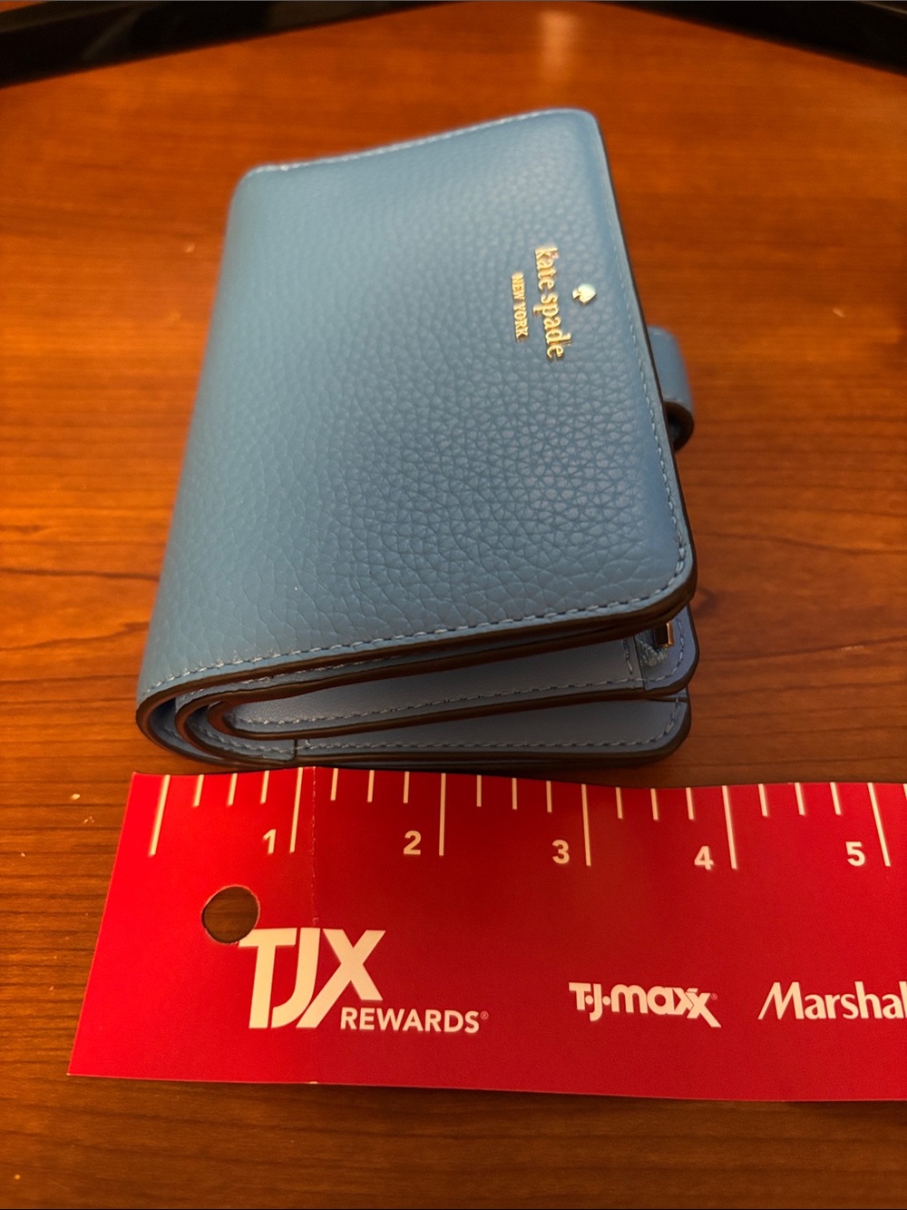 kate spade blue pebbled leather zip-around wallet with gold logo - Picture 7 of 7